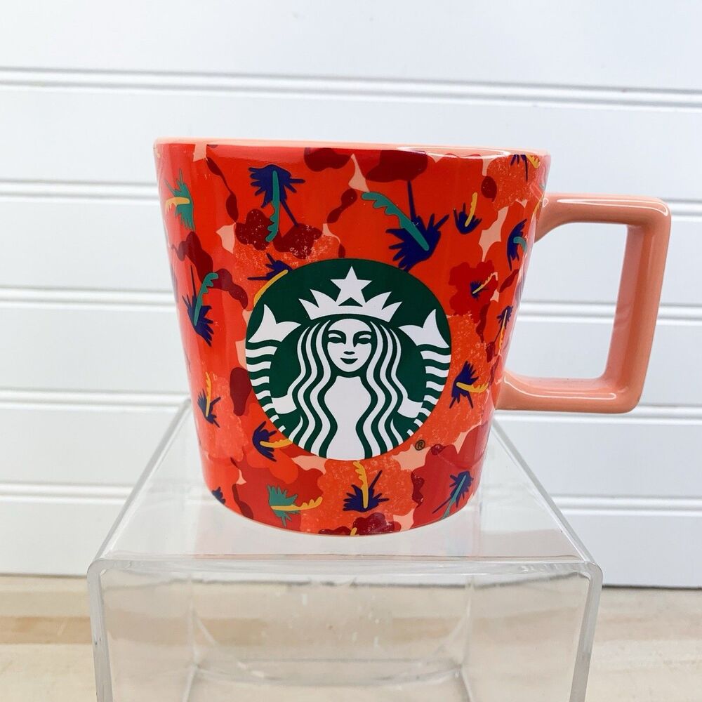 Limited Starbucks Summer 2020 Hibiscus Flower Ceramic Cup Mug 14 fl oz Orange